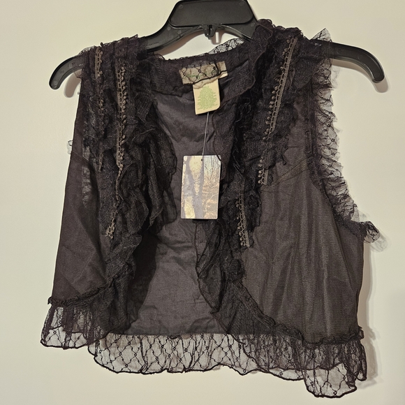 Elegant Black Lace Mesh Vintage Vest 2010s - Picture 1 of 4